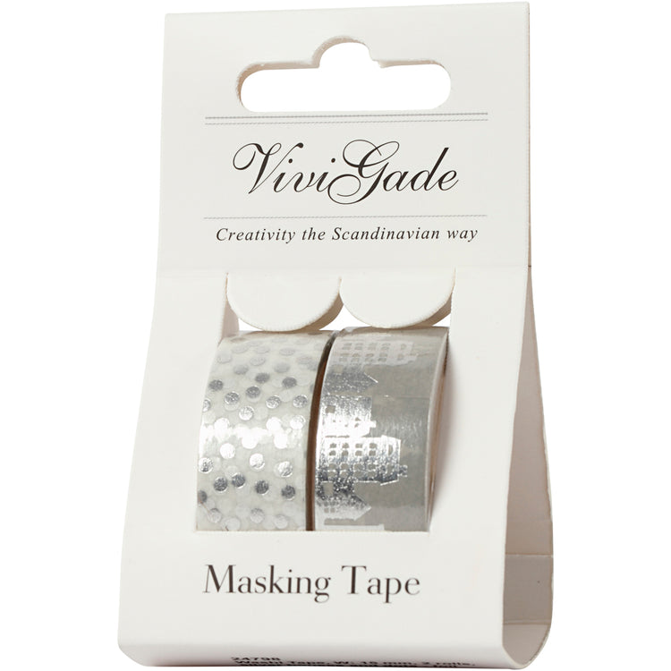 Vivi Gade Abdeckband, Häuser und Punkte – Folie, B: 15 mm, Silber, 2x4 m 1 Box