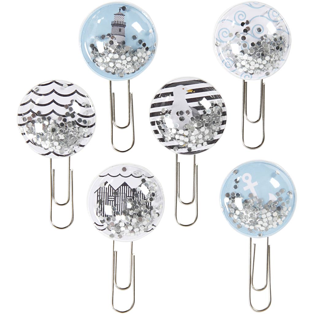 Vivi Gade Shaker-Clips, L: 49 mm, T 25 mm, schwarz, blau, grau, weiß, 6 Stück 1 Box