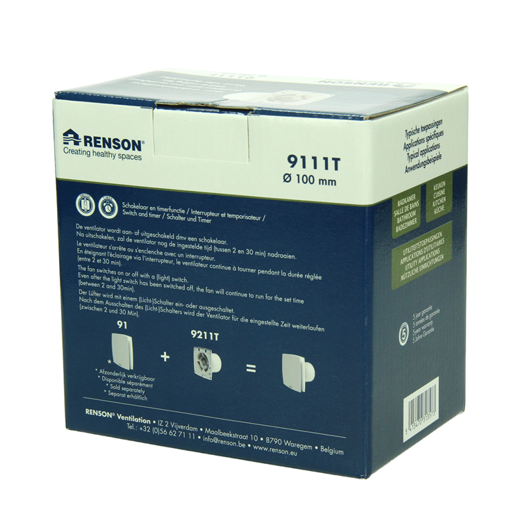 Renson 1069251 - mech. Ventilator mit Timer 9211t (Durchmesser 100) | 2 Stk