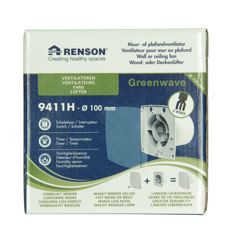 Renson 1069252 - mech.ventil. Timer-Feuchtigkeitssensor9411h (Dia 100) | 2 Stk