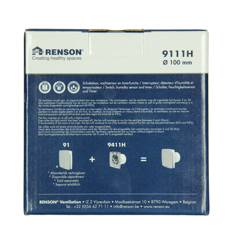 Renson 1069252 - mech.ventil. Timer-Feuchtigkeitssensor9411h (Dia 100) | 2 Stk