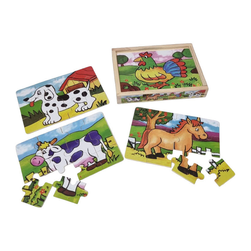 Playwood vier Holzpuzzles in einer Box – 12 Teile