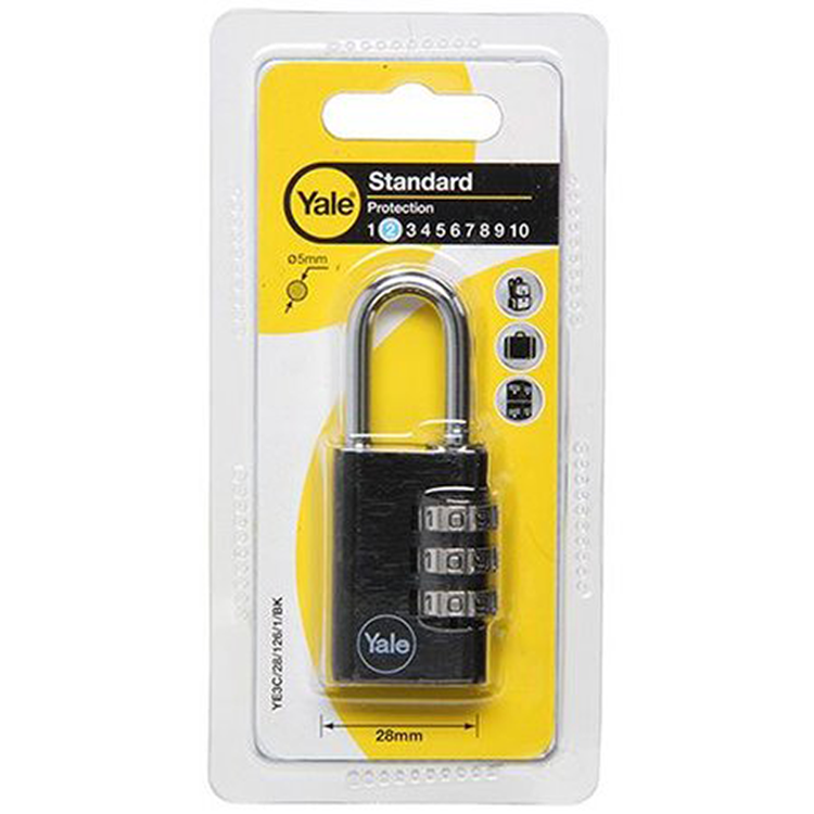 Yale 1065197 – Vorhängeschloss 28 mm Aluminium schwarz Standard | 6 Stück
