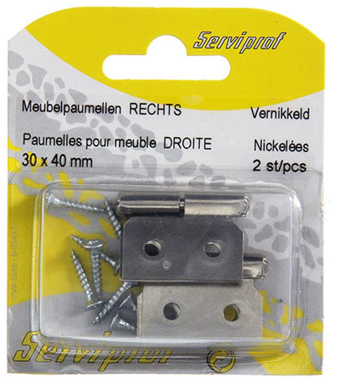 Mack 1013467 - 2 Möbelscharniere rechts vernickelt H 30 x B 40 mm | 5 Stück