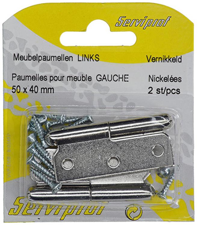 Mack 1013352 - 2 Möbelscharniere links vernickelt H 50 x B 40 mm | 5 Stück