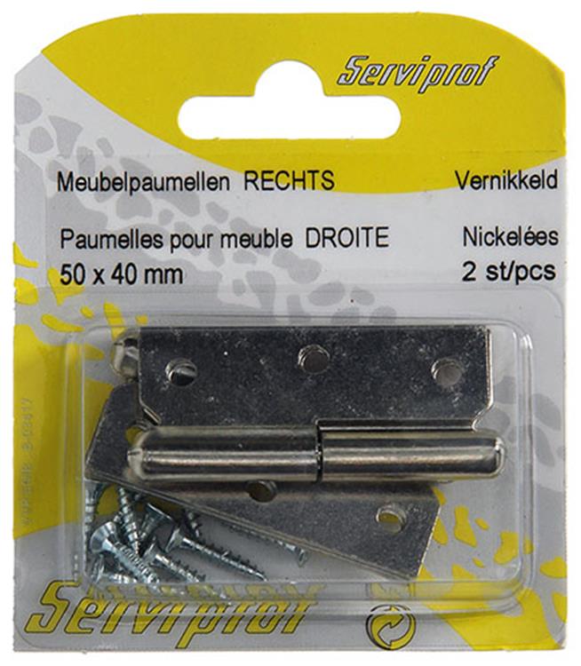 Mack 1013465 - 2 Möbelscharniere rechts vernickelt H 50 x B 40 mm | 5 Stück