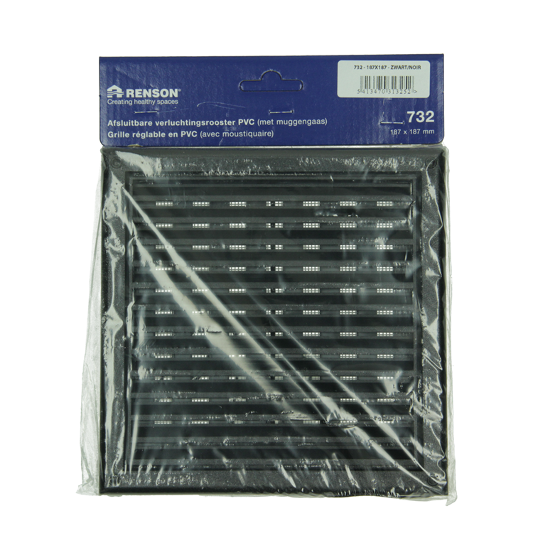 Renson 1069263 – oberflächenmontiertes verstellbares Gitter PVC 732 (187 x 187) str 9005 (schwarz) | 2 Stk