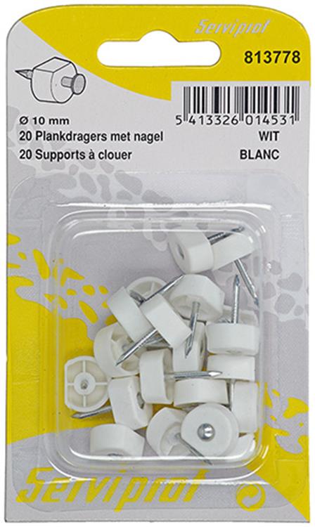 Mack 1017027 – 20 Regalträger mit Nagel weiß | 5 Stück