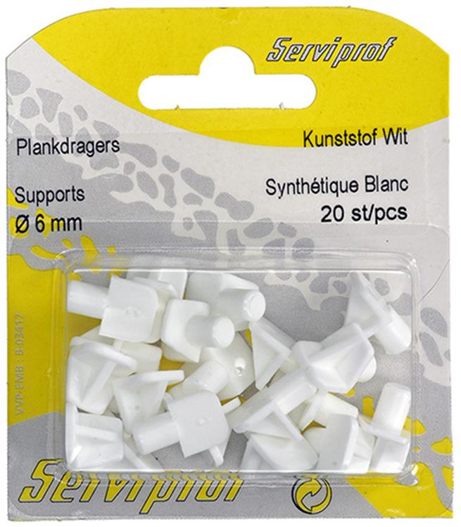 Mack 1015838 - 20 Regalträger Kunststoff weiß ø 6 mm | 10 Stück