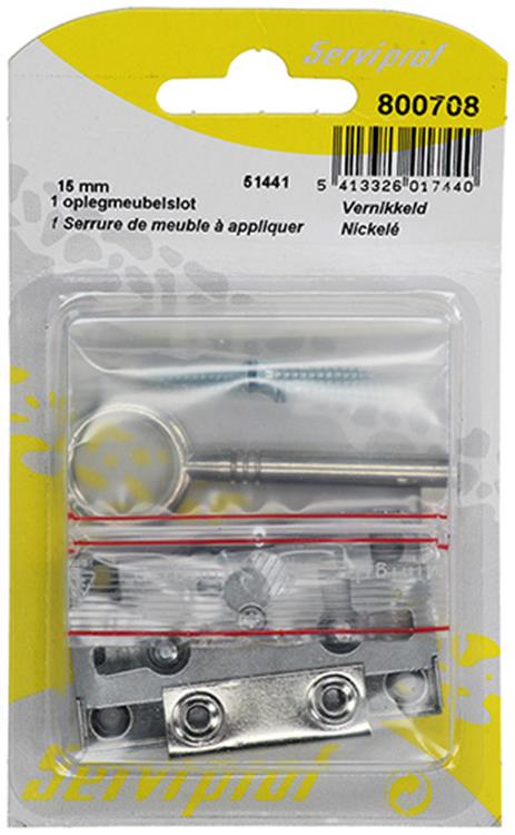 Mack 1015912 - 1 Aufputz-Möbelschloss vernickelt 15mm | 5 Stück