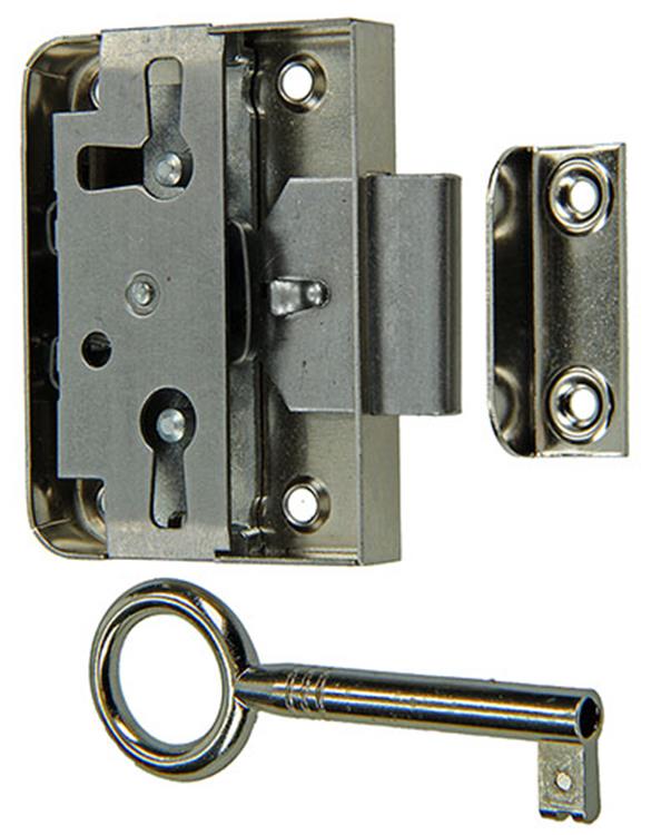 Mack 1015914 - 1 Aufputz-Möbelschloss vernickelt 25mm | 5 Stück