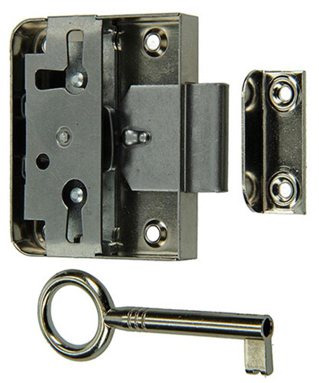 Mack 1015915 - 1 Aufputz-Möbelschloss vernickelt 30mm | 5 Stück