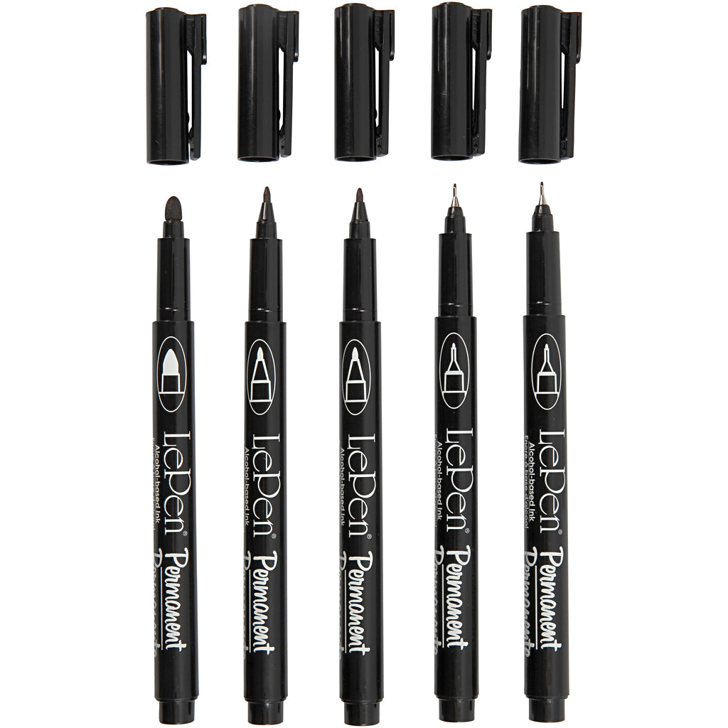 Permanente Marker, Liniendicke 2x0,6+2x0,8+1,3 mm, schwarz, 5 Stück 1 Box