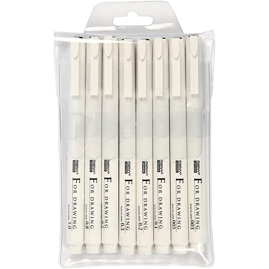 Fineliner, Liniendicke 0,03+0,05+0,1+0,2+0,3+0,5+0,8+1,0 mm, schwarz, 8 Stück 1 Box