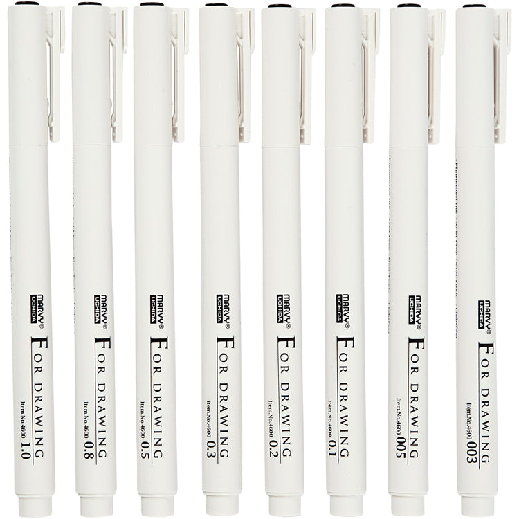 Fineliner, Liniendicke 0,03+0,05+0,1+0,2+0,3+0,5+0,8+1,0 mm, schwarz, 8 Stück 1 Box