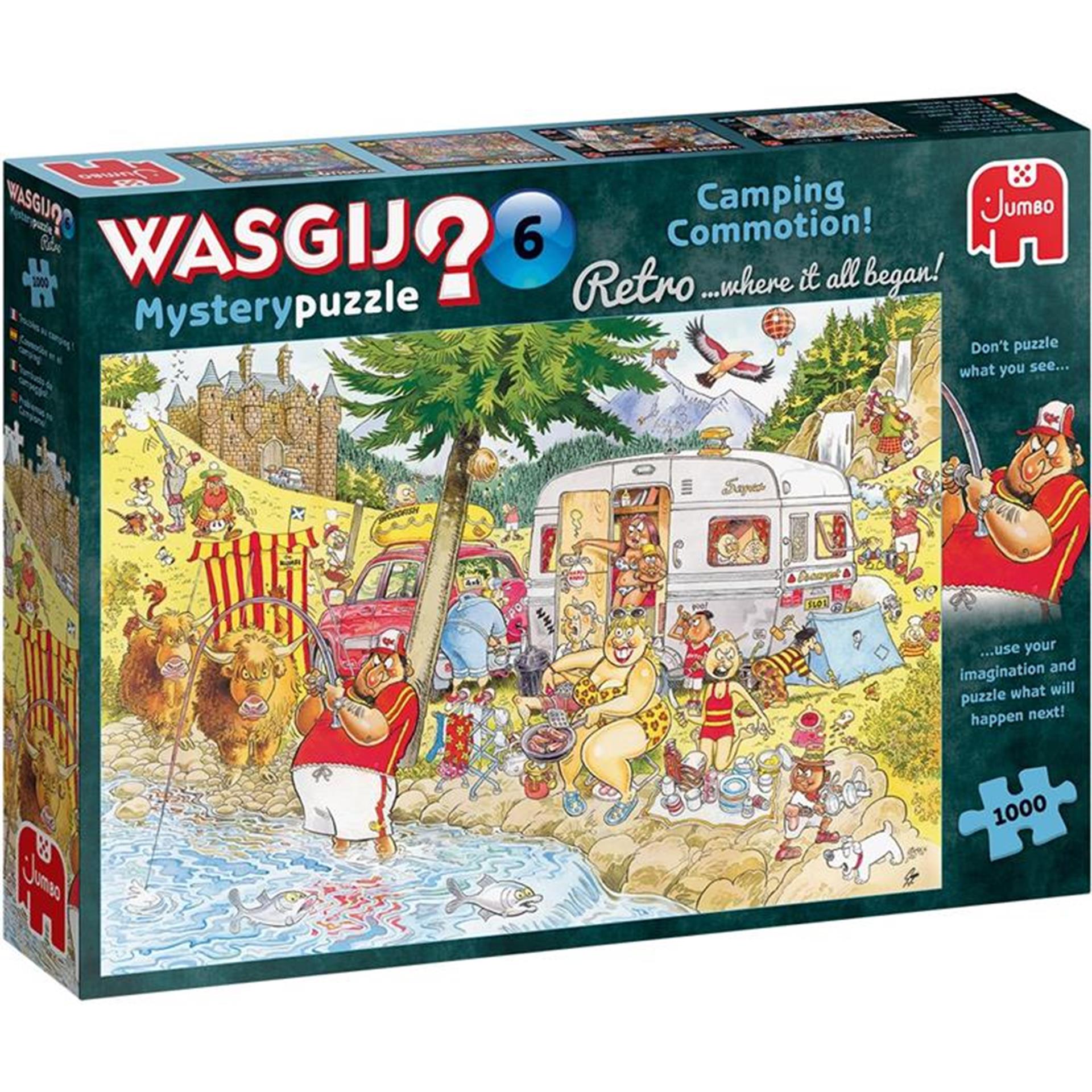 Jumbo -Puzzle Waschen Retro Mystery 6 Camping 1000 Stücke