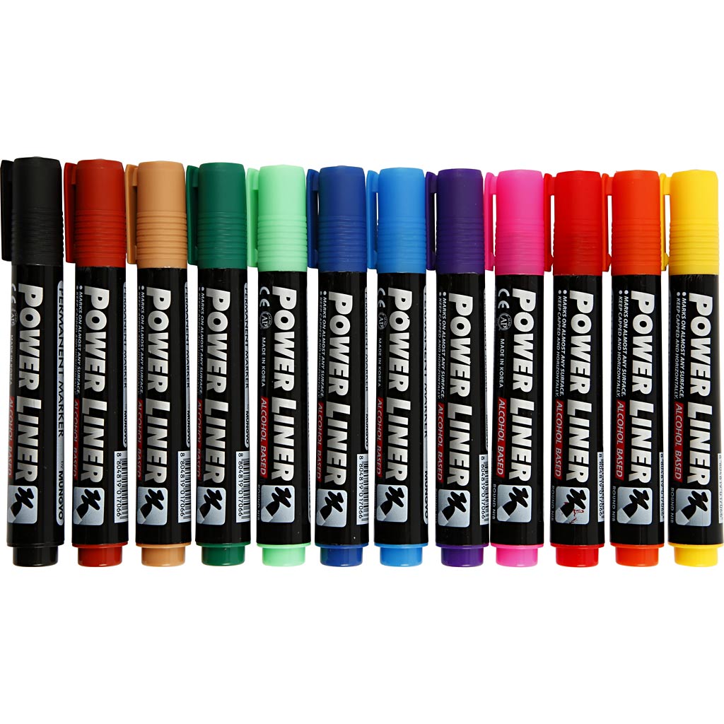 Mungyo Power Liner, Strichstärke 1,5-3 mm, verschiedene Farben, 12 Stück 1 Box