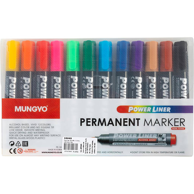 Mungyo Power Liner, Strichstärke 1,5-3 mm, verschiedene Farben, 12 Stück 1 Box