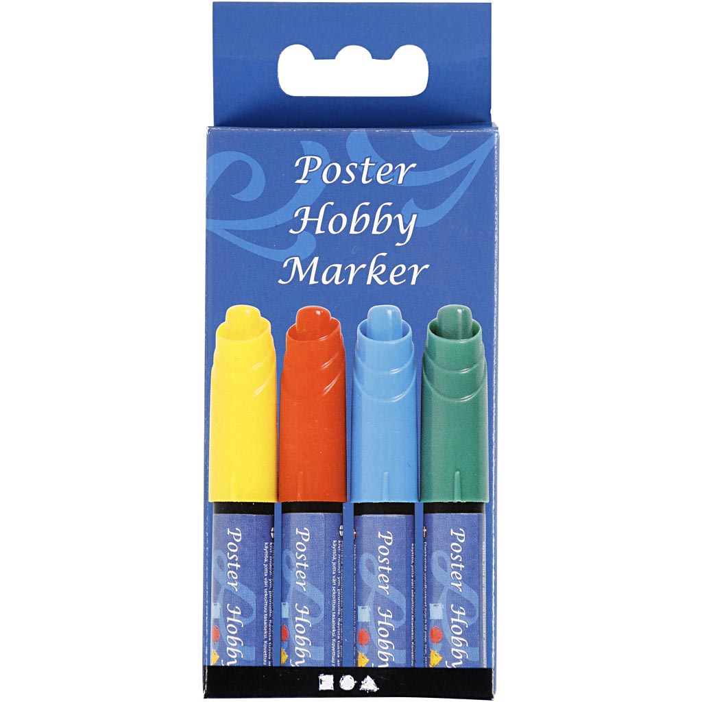 Poster-Hobbymarker, Strichstärke 3 mm, blau, grün, rot, gelb, 4 Stück 1 Box