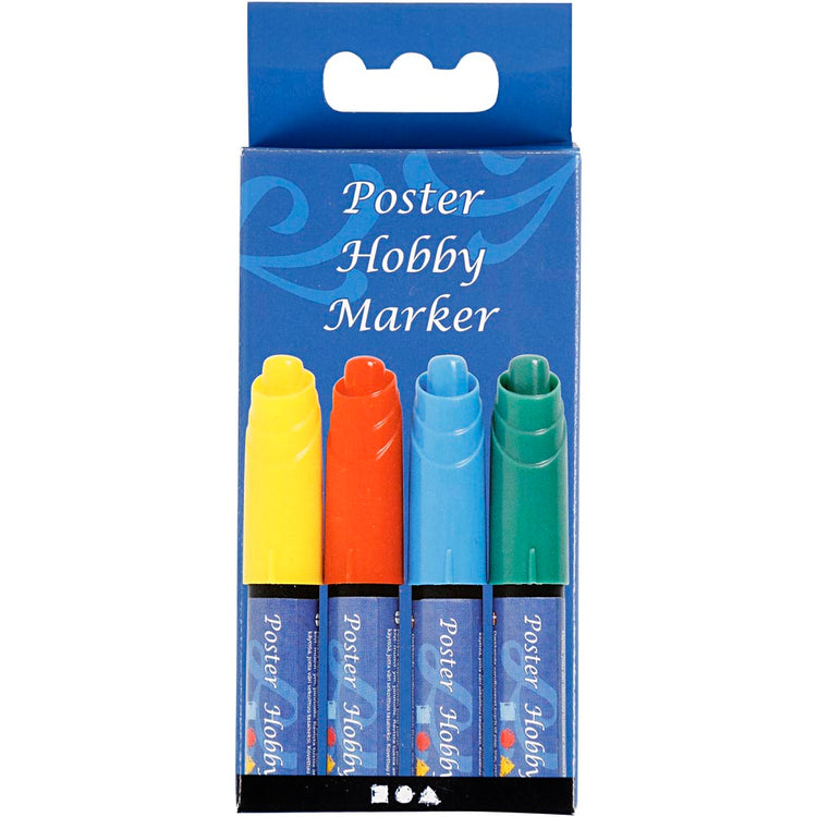 Poster-Hobbymarker, Strichstärke 3 mm, blau, grün, rot, gelb, 4 Stück 1 Box