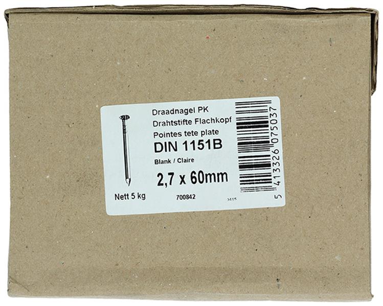 1015642 - Karton 5 kg. Nägel Flachkopf 2,7x60 mm | 2 Stk