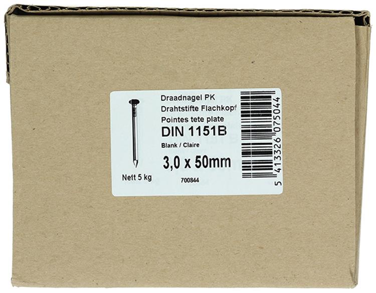 1015643 - Karton 5 kg. Nägel Flachkopf 3,0x50 mm | 2 Stk