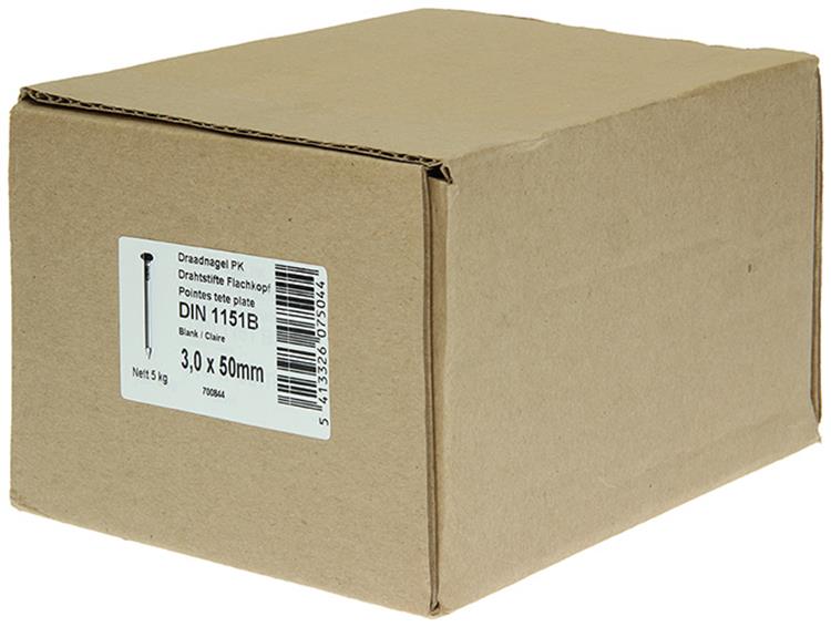 1015643 - Karton 5 kg. Nägel Flachkopf 3,0x50 mm | 2 Stk