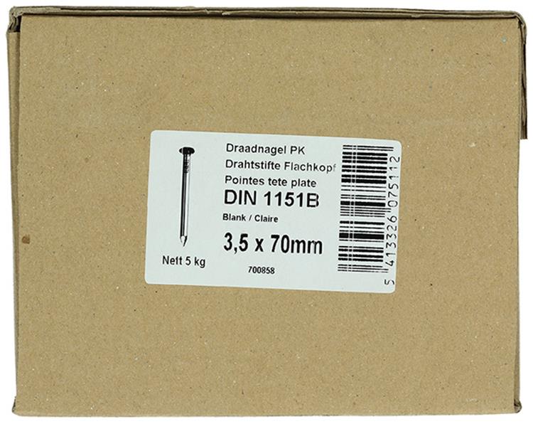 1015649 - Karton 5 kg. Nägel Flachkopf 3,5x70 mm | 2 Stk