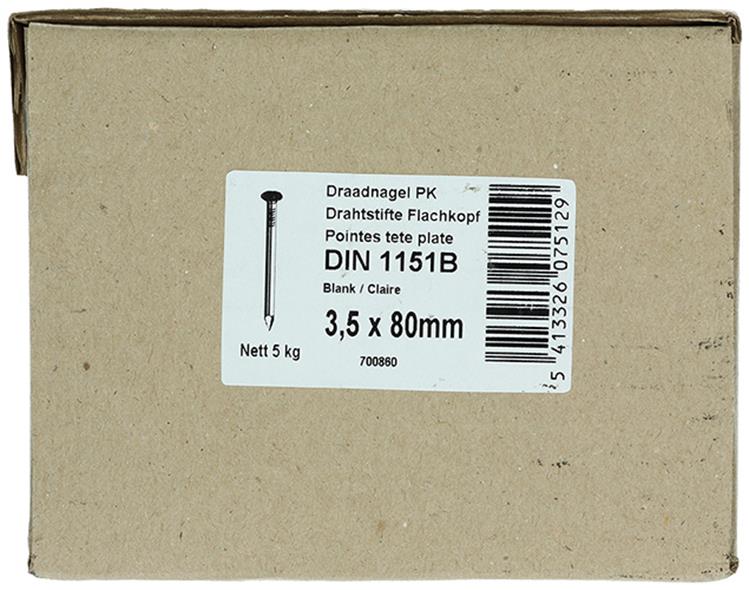 1015650 - Karton 5 kg. Nägel Flachkopf 3,5x80 mm | 2 Stk