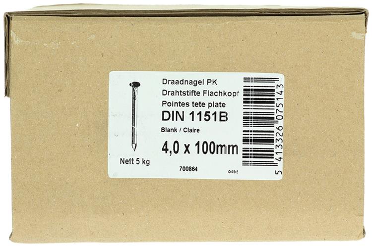 1015652 - Karton 5 kg. Nägel Flachkopf 4,0x100 mm | 2 Stk