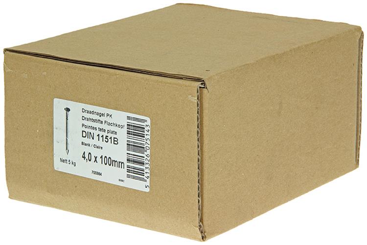 1015652 - Karton 5 kg. Nägel Flachkopf 4,0x100 mm | 2 Stk