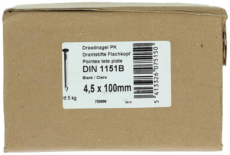 1015653 - Karton 5 kg. Nägel Flachkopf 4,5x100 mm | 2 Stk