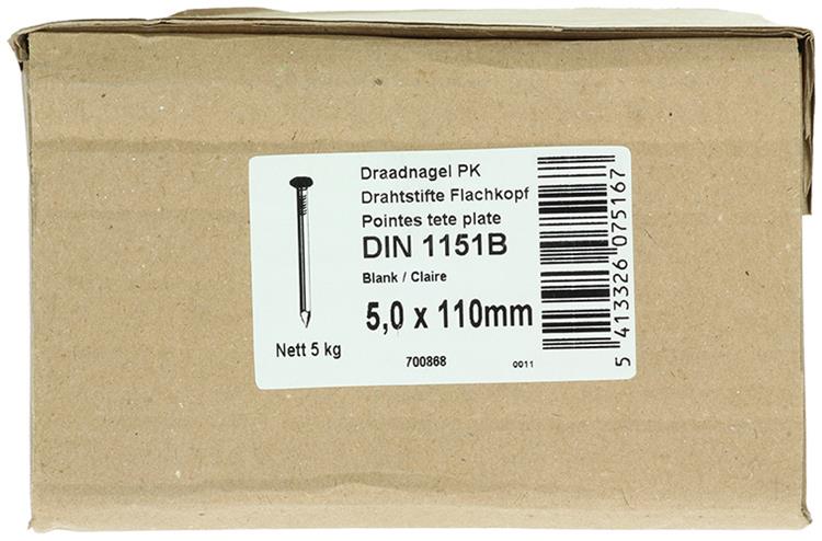1015654 - Karton 5 kg. Nägel Flachkopf 5,0x110 mm | 2 Stk