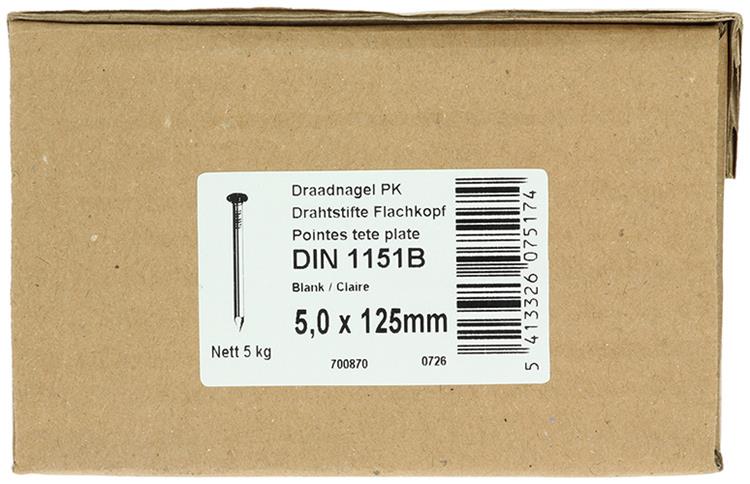 1015655 - Karton 5 kg. Nägel Flachkopf 5,0x125 mm | 2 Stk