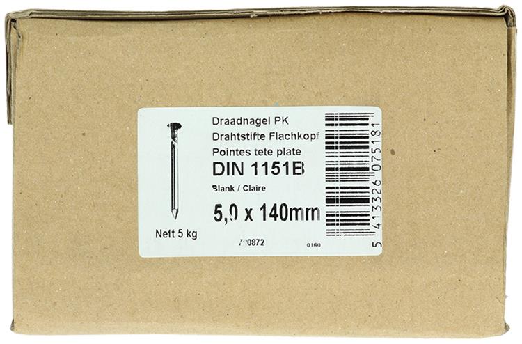 1015656 - Karton 5 kg. Nägel Flachkopf 5,0x140 mm | 2 Stk