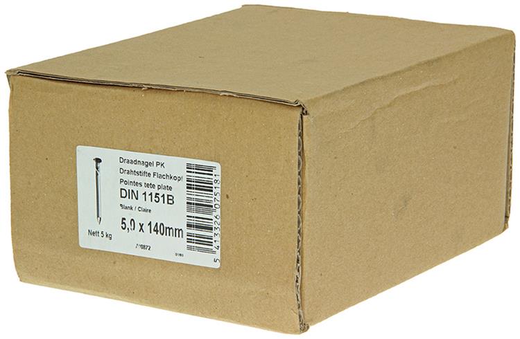 1015656 - Karton 5 kg. Nägel Flachkopf 5,0x140 mm | 2 Stk