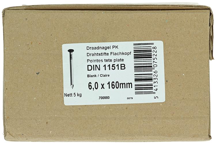 1015660 - Karton 5 kg. Nägel Flachkopf 6,0x160 mm | 2 Stk