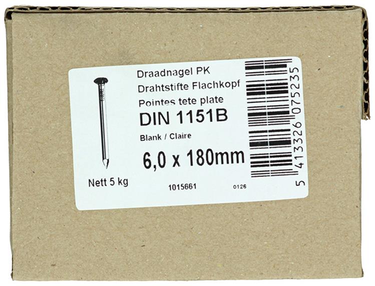 1015661 - Karton 5 kg. Nägel Flachkopf 6,0x180 mm | 2 Stk