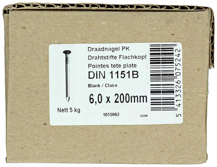 1015662 - Karton 5 kg. Nägel Flachkopf 6,5x200 mm | 2 Stk
