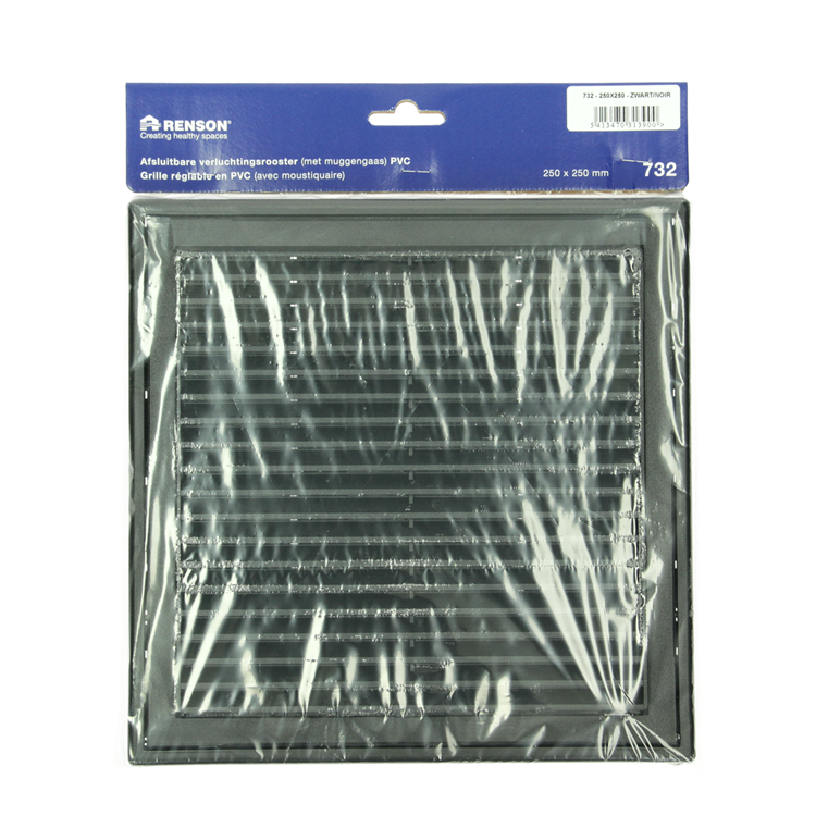 Renson 1069264 – oberflächenmontiertes verstellbares Gitter PVC 732 (250 x 250) str 9005 (schwarz) | 2 Stk