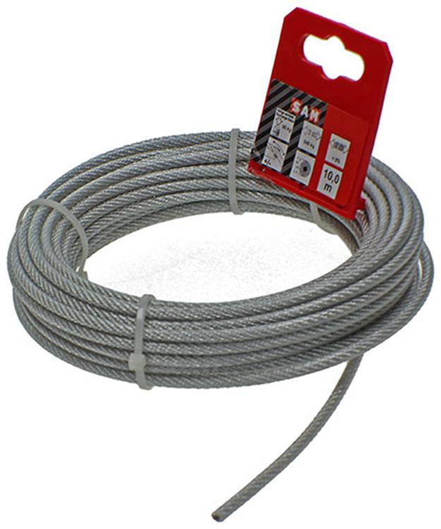 Mack 1015196 - Stahlkabel PVC-Mantel 6x7 10m 3-4mm Tragfähigkeit 100kg DIN EN12385-4 | 5 Stück