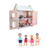 Joueco Puppenhaus aus Holz – inkl. 15 Möbelstücke und 4 Puppen