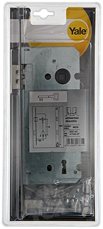 Yale 1019045 – 1 Doppel-Einsteckschloss L R Edelstahl A1353-27 55 mm | 1 Stk