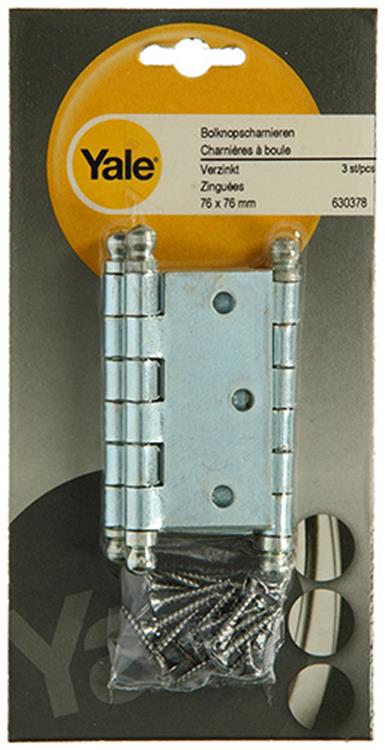 Yale 1019137 – 3 Kugelknopfscharniere verzinkt 76 x 76 mm | 2 Stk