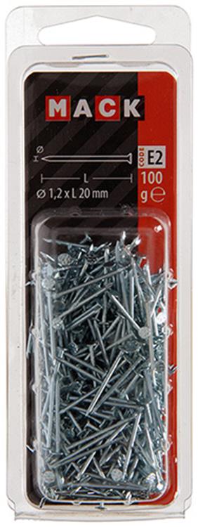 Mack 1017148 - Nagel Flachkopf Stahl verzinkt 100 gr 1,2 x 20 mm | 5 Stück