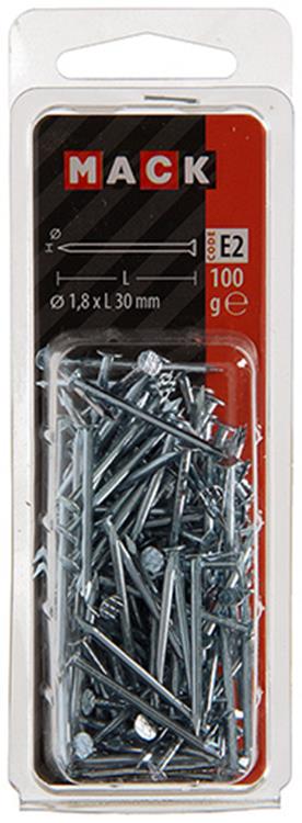 Mack 1017150 – Nagel mit flachem Kopf, verzinkter Stahl, 100 g, 1,8 x 30 mm | 5 Stück