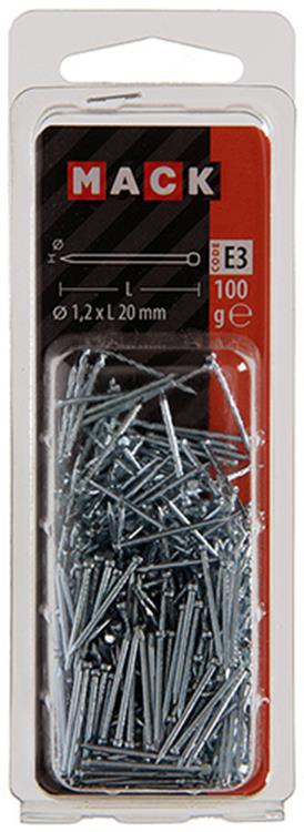 Mack 1017156 – Rundkopfnagel aus verzinktem Stahl, 100 g, 1,2 x 20 mm | 5 Stück