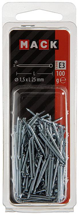 Mack 1017157 – Rundkopfnagel aus verzinktem Stahl, 100 g, 1,5 x 25 mm | 5 Stück