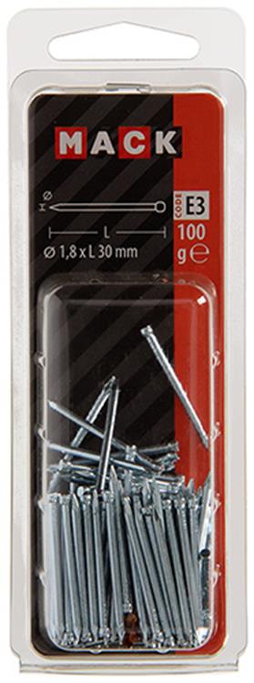 Mack 1017158 – Rundkopfnagel aus verzinktem Stahl, 100 g, 1,8 x 30 mm | 5 Stück