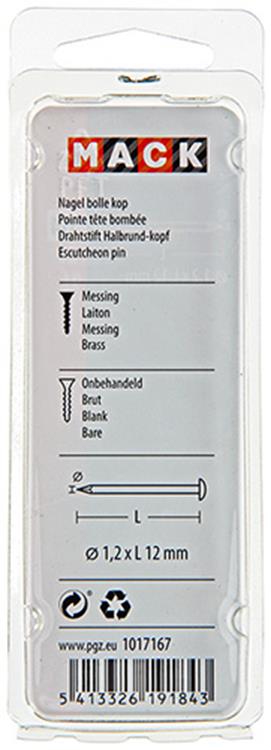 Mack 1017167 - Nagel konvexer Kopf Messing 20 gr 1,2 x 12 mm | 10 Stück